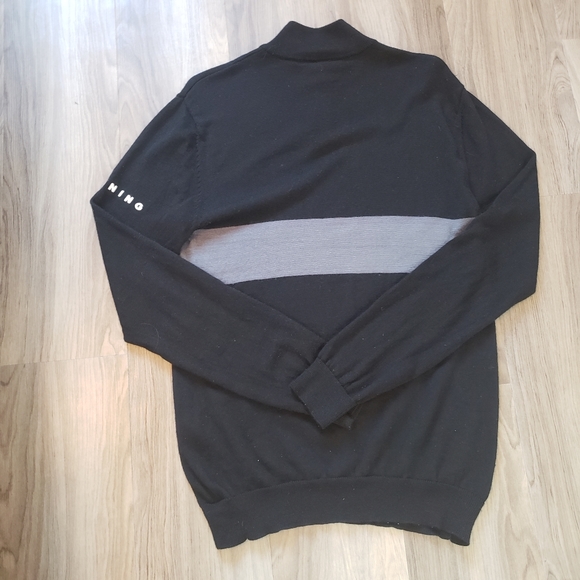 Dunning Mens 100% wool 1/4 zip pullover sweater black with gray stripe medium - Picture 2 of 7